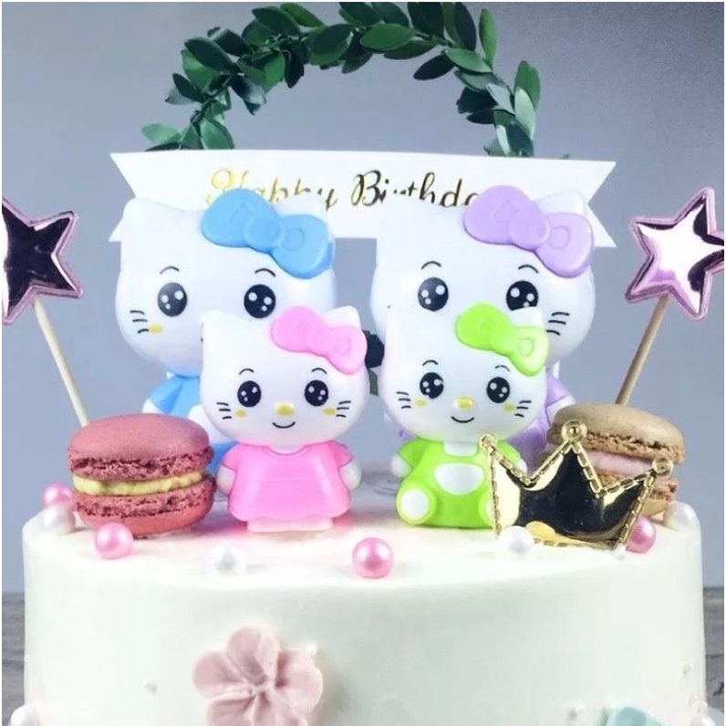 Bộ 4 mèo kitty trang trí bánh kem, phụ kiện trang trí sinh nhật, đồ chơi cho bé, toppercake