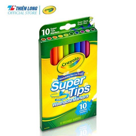 Bộ 10 màu bút lông nét mảnh - nét đậm có thể rửa được Crayola Supertips Washable Marker