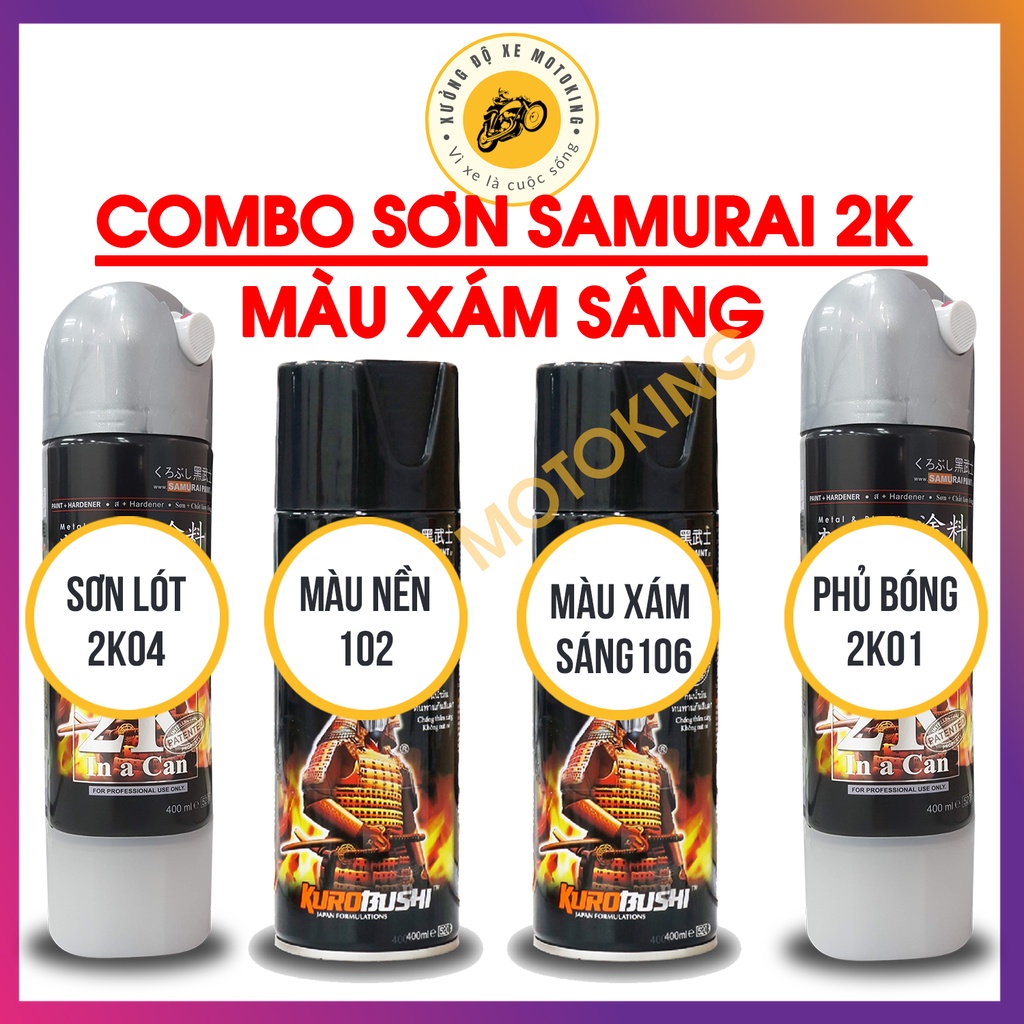 Combo sơn Samurai màu xám sáng 106 loại 2K chuẩn quy trình độ bền màu tới 5 năm 2K04 - 102 - 106 - 2K01