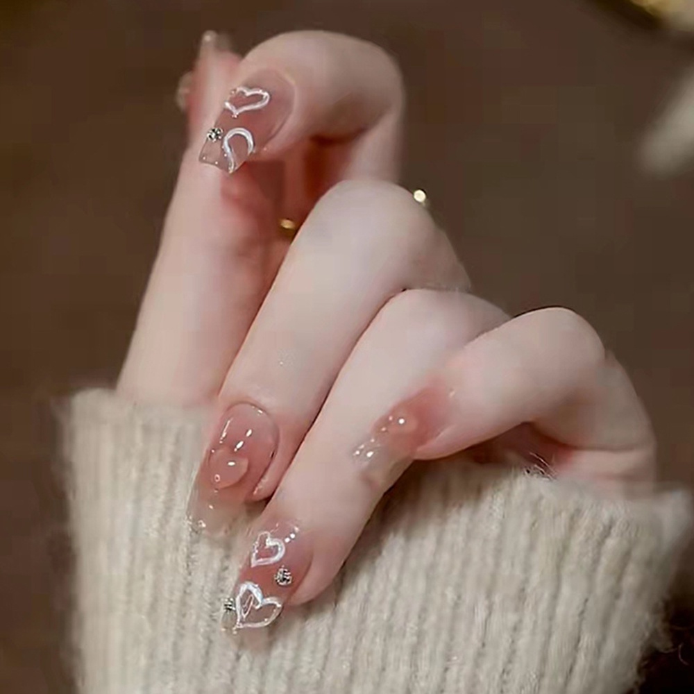 Bộ 24 Móng Tay Giả Kiểu Dài Đính Đá Nhân Tạo Kèm Keo Dán Thời Trang Tháo Được Cho Bạn Nữ