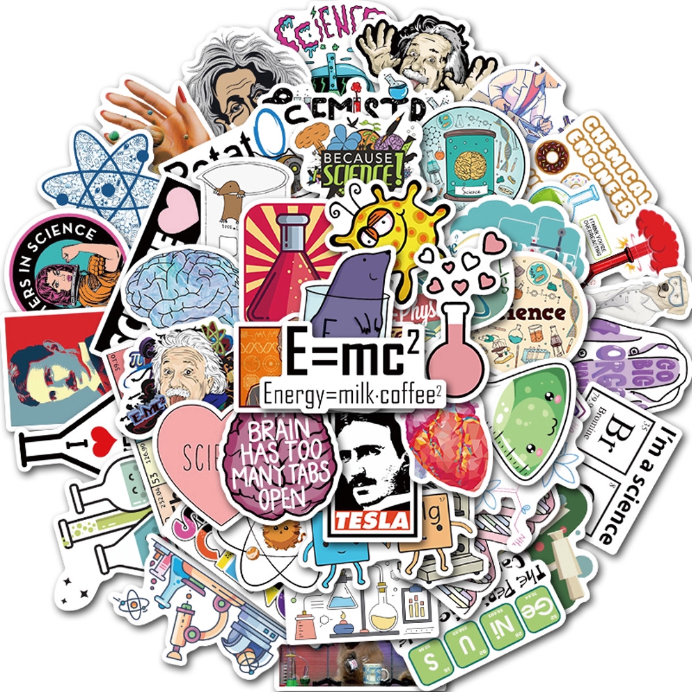Sticker Bộ 50 Miếng Dán Sticker Chống Thấm Nước Hình Vật Lý Phòng Thí Nghiệm