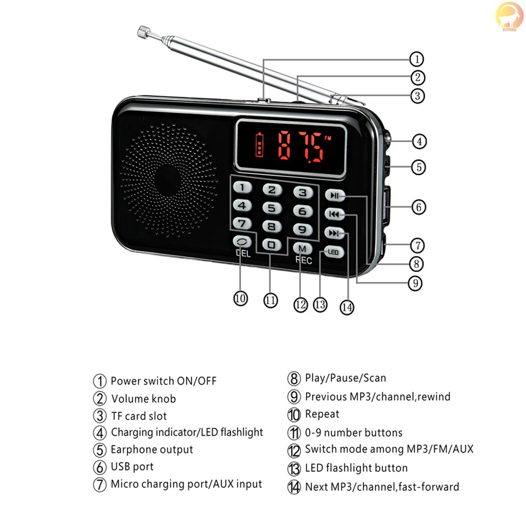 Loa Nghe Nhạc Mp3 Mini Fh Y-619 3w Màn Hình Hiển Thị 2 Inch Hỗ Trợ Thẻ Nhớ Tf