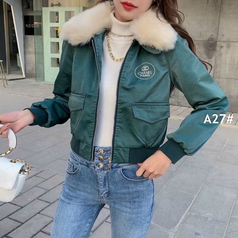 Áo da nhung cổ lông lót lông bo gấu | BigBuy360 - bigbuy360.vn