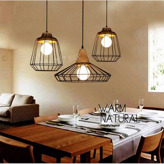 Đèn Thả Trần Lồng Sắt Đui Gỗ Đèn Thả Đèn Led Chiếu Sáng TC [Den Tha]