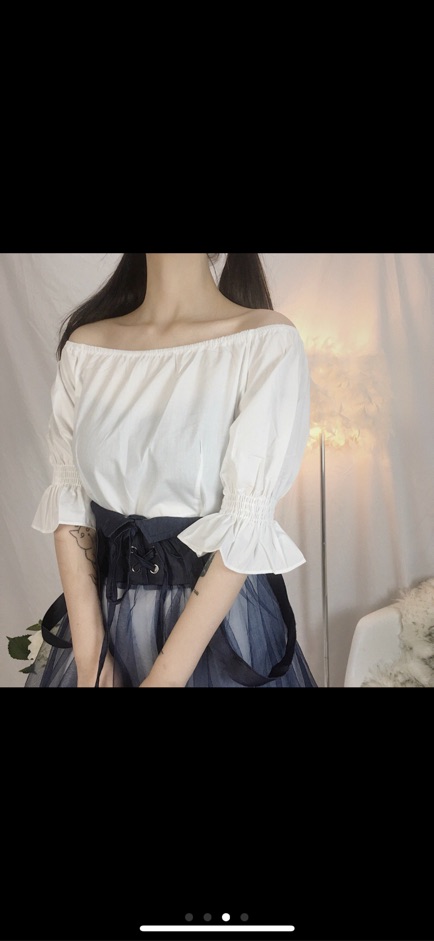 ( Có sẵn size M )Set váy phong cách Nhật Bản : váy suông trễ vai tay loe+ váy yếm xoè denim phối lưới
