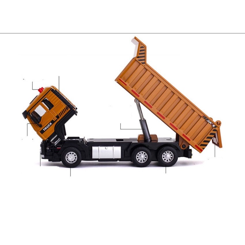 Mô hình xe ben Mô hình xe tải kim loại tỉ lệ 1:50 có đèn và nhạc