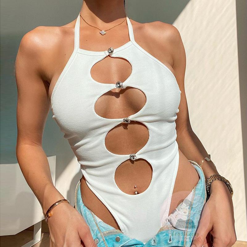 Áo Liền Quần Không Tay Hở Lưng Dây Đan Chéo Cho Nữ