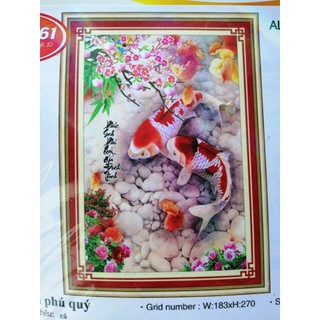 Tranh thêu chữ thập Cá chép Phúc sinh phú quý (chưa thêu) AL53580