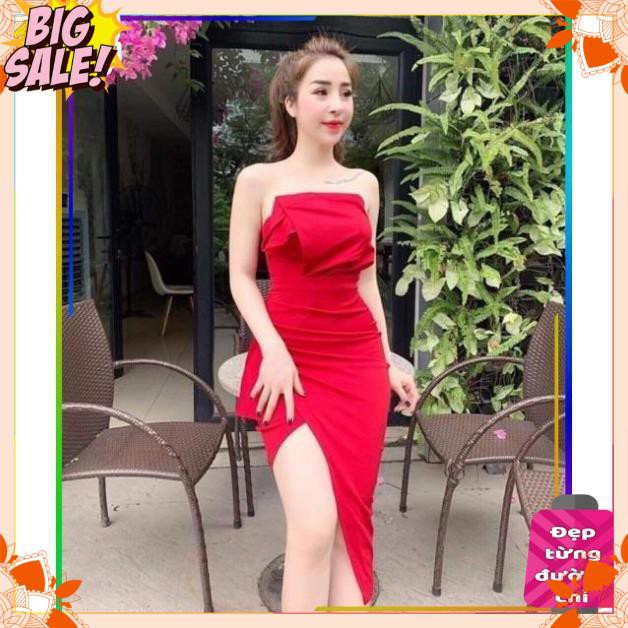 [HÀNG CAO CẤP] Đầm cúp ngực xẻ tà nhúng bèo kèm mút | BigBuy360 - bigbuy360.vn