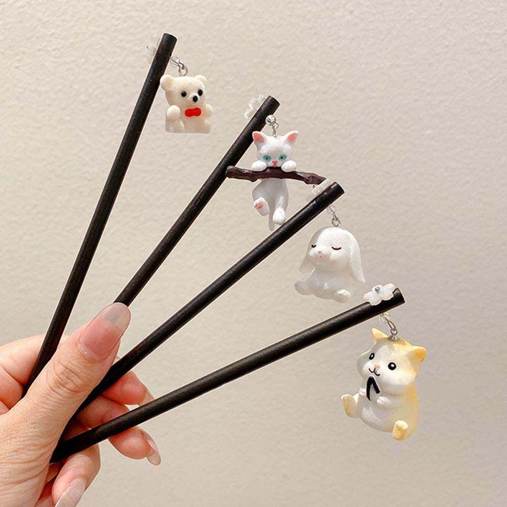 MXGOODS Trâm Cài Tóc Bằng Gỗ Hình Gấu / Mèo Dễ Thương Cho Nữ