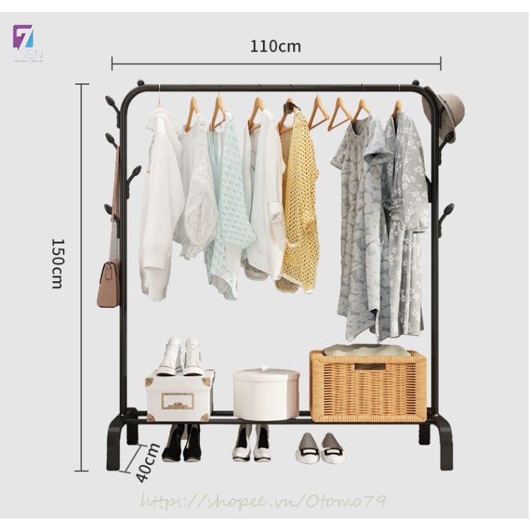 Kệ Treo Quần Áo Có Móc Treo Túi Sách Kèm Ngăn Để Giày Dép