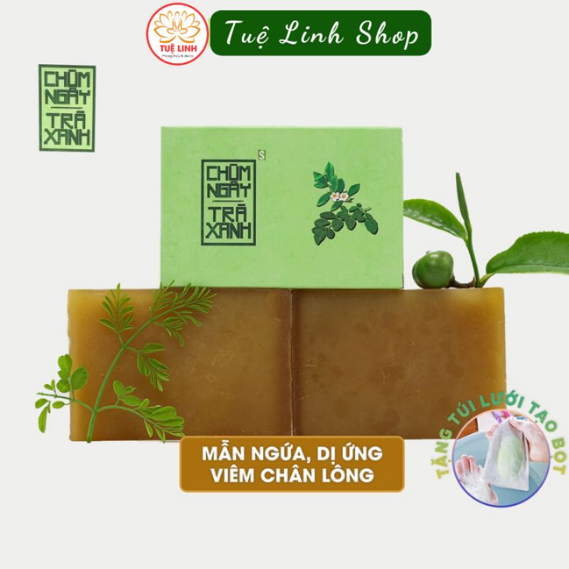 Xà Bông Sinh Dược Trà Xanh Chùm Ngây làm giảm ngứa, dị ứng (Tặng Lưới tạo bọt)