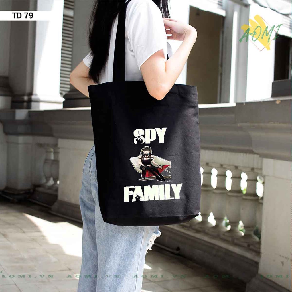 TOTE CANVAS SPY X FAMILY TÚI VẢI ĐEO VAI BAG CÓ KHÓA KÉO SIZE LỚN 33x38cm AOMIVN DU LỊCH DẠO PHỐ