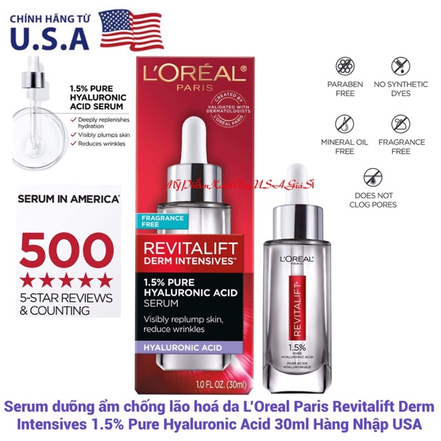Serum dưỡng ẩm chống lão hoá da L’Oreal Paris Revitalift Derm Intensives 1.5% Pure Hyaluronic Acid30ml