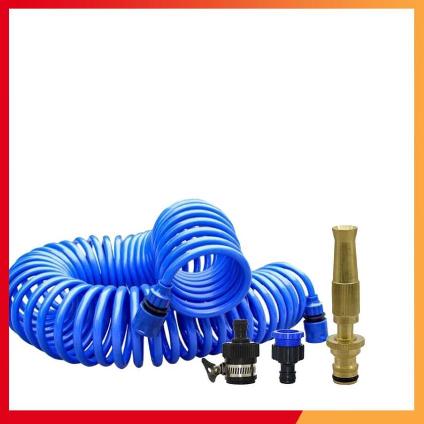 Bộ vòi xịt nước tưới cây đa năng tăng áp lực nước kèm dây tưới dạng lò xo co dãn 587814 loại 10m