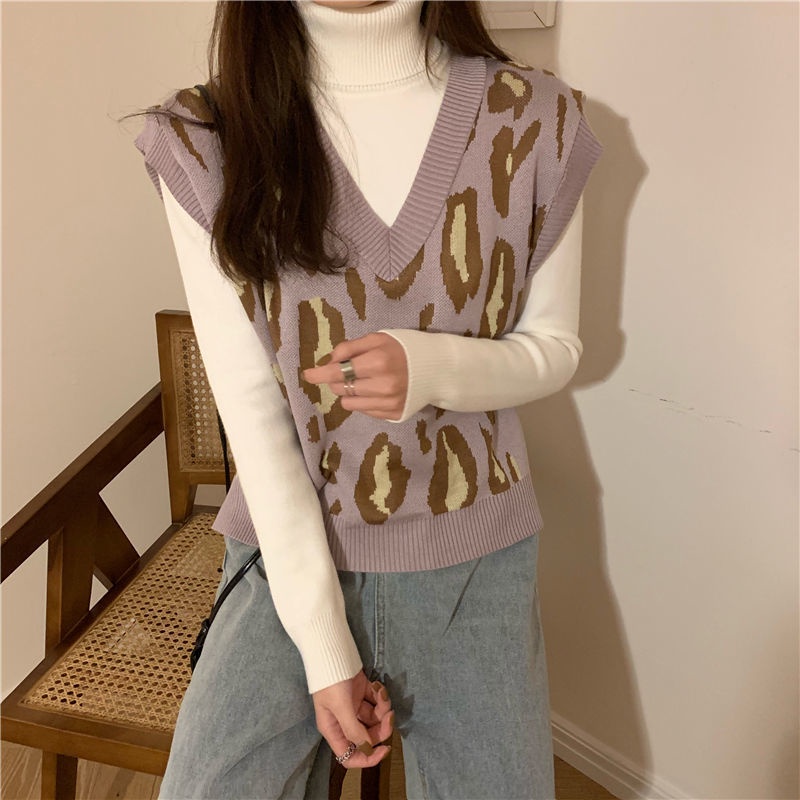 Áo Sweater Không Tay Cổ Chữ V Dáng Rộng In Họa Tiết Da Báo Thời Trang Hàn Quốc Dành Cho Nữ 3462 | BigBuy360 - bigbuy360.vn
