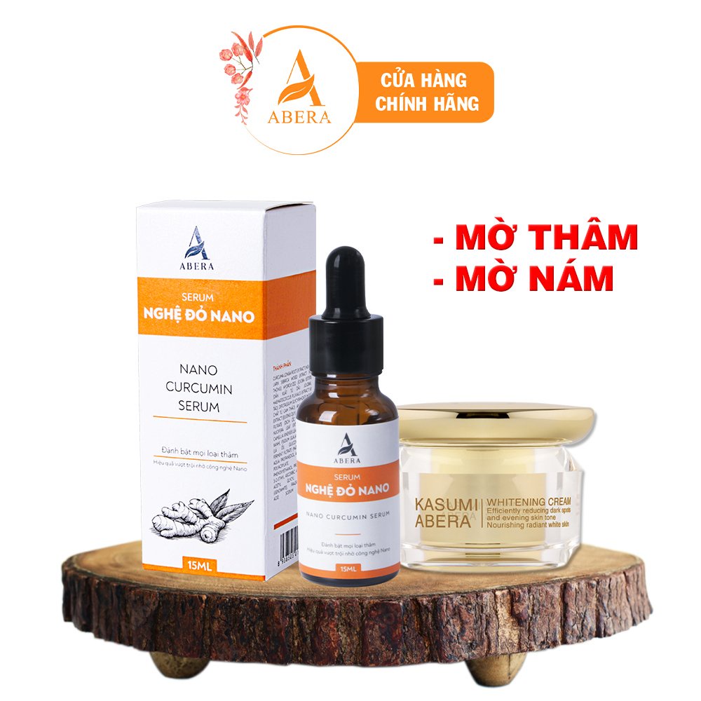 Combo, serum mờ thâm, Serum Nghệ Đỏ Nano ABERA, kem mờ nám Kasumi ABERA, kem mờ nám và dưỡng trắng da Kasumi chính hãng