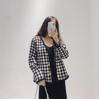 ( SỐ LƯỢNG CÓ HẠN ) ÁO DẠ TWEED ĐEN TRẮNG CÚC GOLD