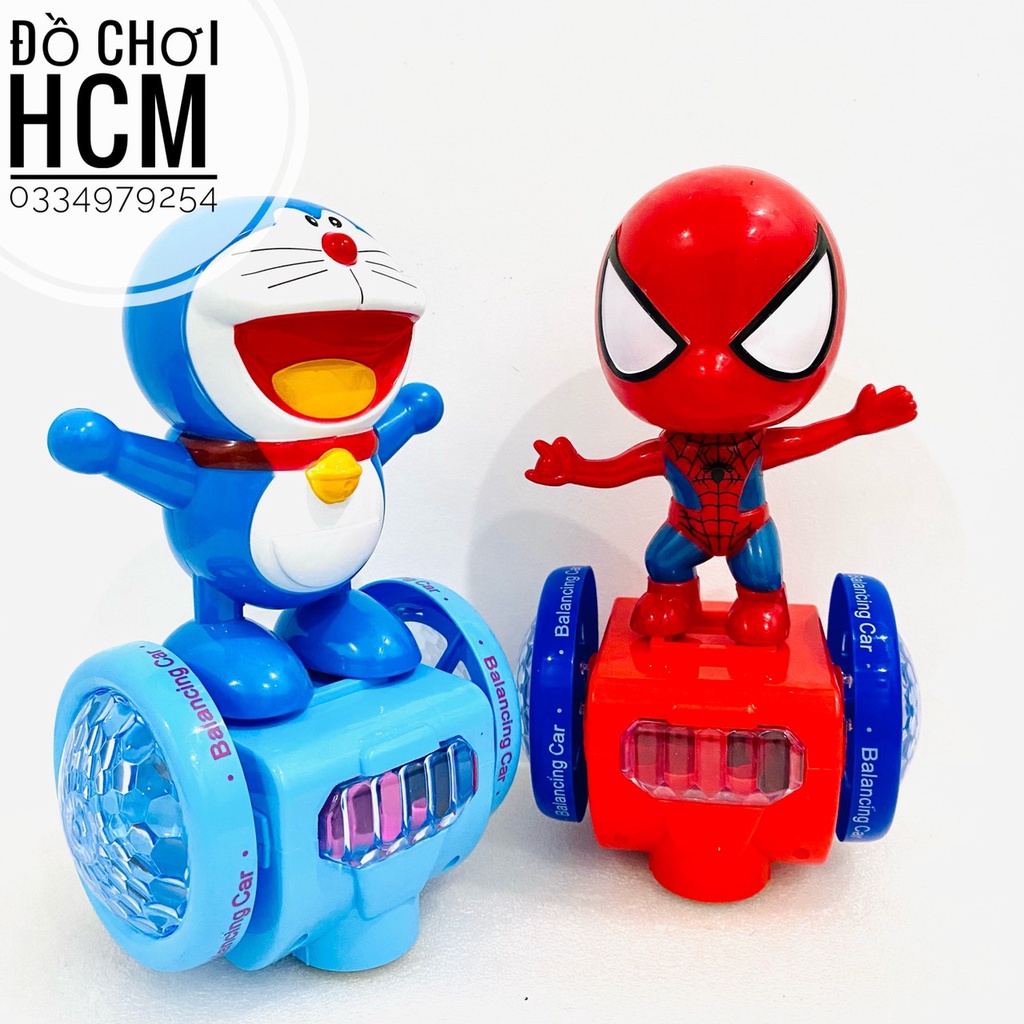 Đồ chơi siêu nhân nhên Spider man/ Doremon đi xe cân bằng có đèn nhạc, di chuyển thông minh QF083