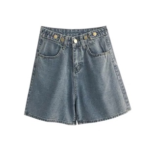 Quần short jean nút eo