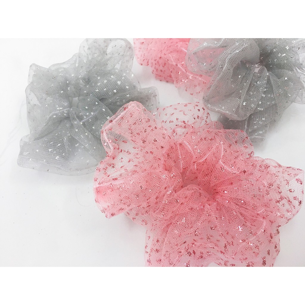 Scrunchies buộc tóc voan lưới kim tuyến M2