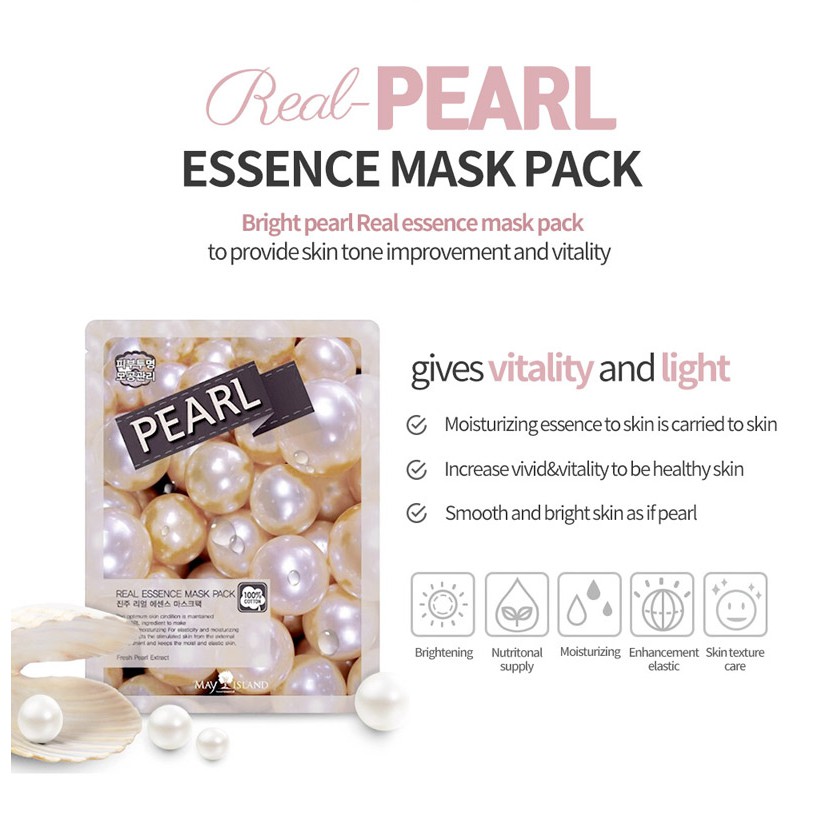 Mặt Nạ May Island Tinh Chất Ngọc Trai Sáng Da 25ml Real Essence Mask Pack #Pearl #8
