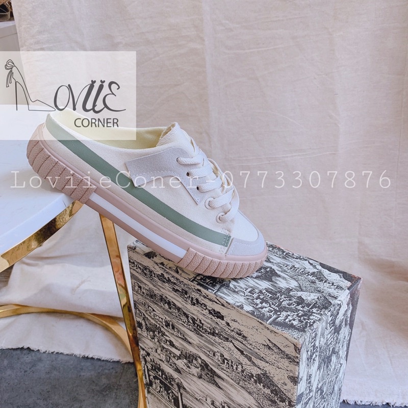SỤC BATA LOVIIECORNER - GIÀY ĐẠP GÓT THỂ THAO TRẮNG TRƠN NỮ THỜI TRANG VẢI ĐỘN ĐẾ  B200821