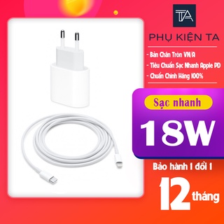 Bộ sạc nhanh IHONE, Củ  Sạc, Cáp Sạc  nhanh 18w Công Nghệ Sạc Nhanh PD, Chính Hãng VN/A, EU (Dây Cáp + Củ Cáp) [BH 12T]