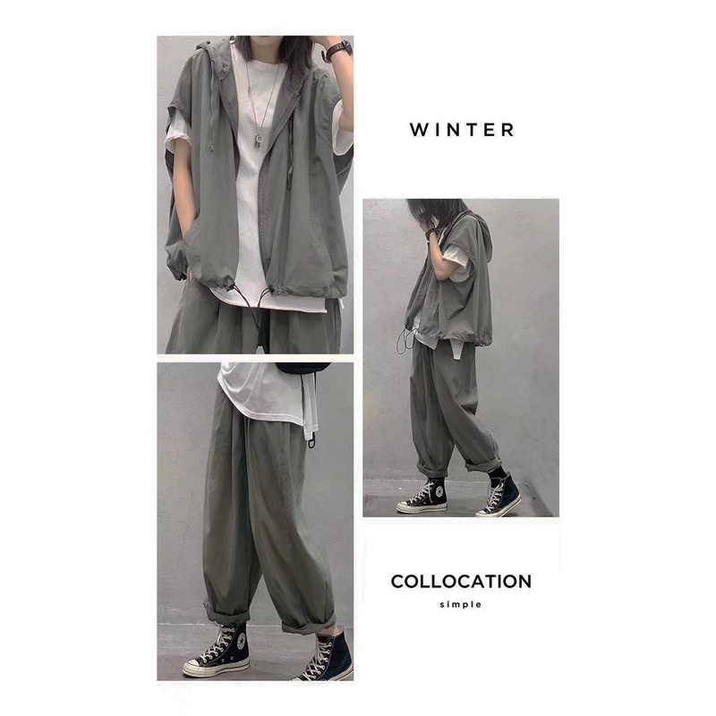 Áo Khoác Hoodie Sát Nách Dáng Rộng Kiểu Hàn Quốc Đơn Giản