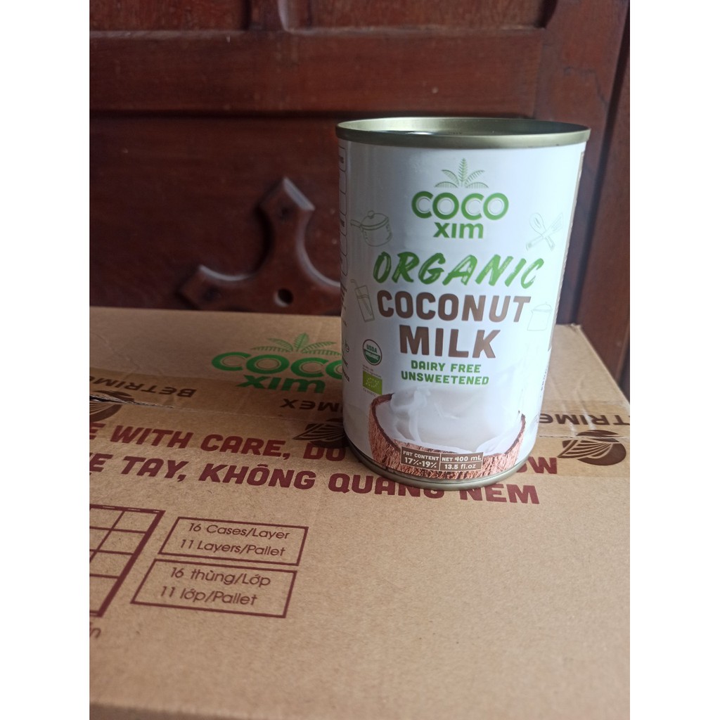 Nước cốt dừa tươi cocoxim Organic 400ml thùng 12 lon