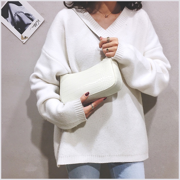 Túi xách nữ kẹp nách đeo vai da PU vân da cá sấu ROSASO TX47