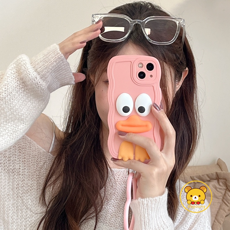 Ốp Điện Thoại Silicon Hình Vịt Mắt To 3D Có Dây Đeo Tay Màu Kẹo Cho OPPO Reno 8 Pro Plus + 6 5G