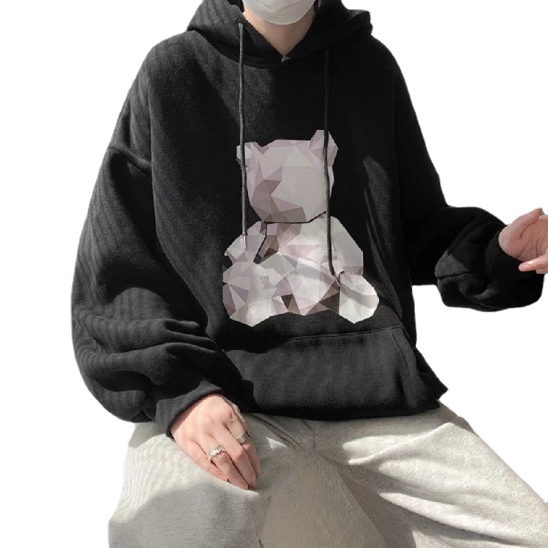 Áo Hoodie Thể Thao Dáng Rộng In Họa Tiết Hoạt Hình Phong Cách Hip Hop Đường Phố Hàn Quốc Cho Nam Cỡ M-5XL