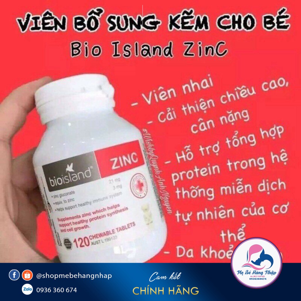 Viên nhai bổ sung kẽm cho bé từ 1 tuổi Zinc bioisland Úc  - 120 viên