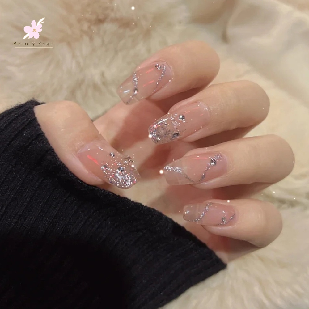 Móng Tay Giả Đính Nơ Hình Gấu Dễ Thương/Móng Tay Giả 3d / Móng Tay Giả Kèm Keo Móng Dài/ nơ kèm keo dán dễ thương xinh xắn