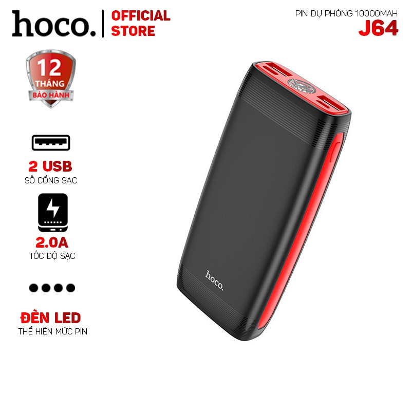 Pin sạc dự phòng Hoco J64 10000mah 2 cổng USB 2.0A có đèn led