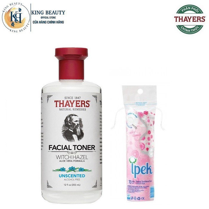 Nước Hoa Hồng Se Khít Lỗ Chân Lông Thayers Alcohol Free Witch Hazel Unscented 355ml + Tặng bông tẩy trang Ipek 80 miếng