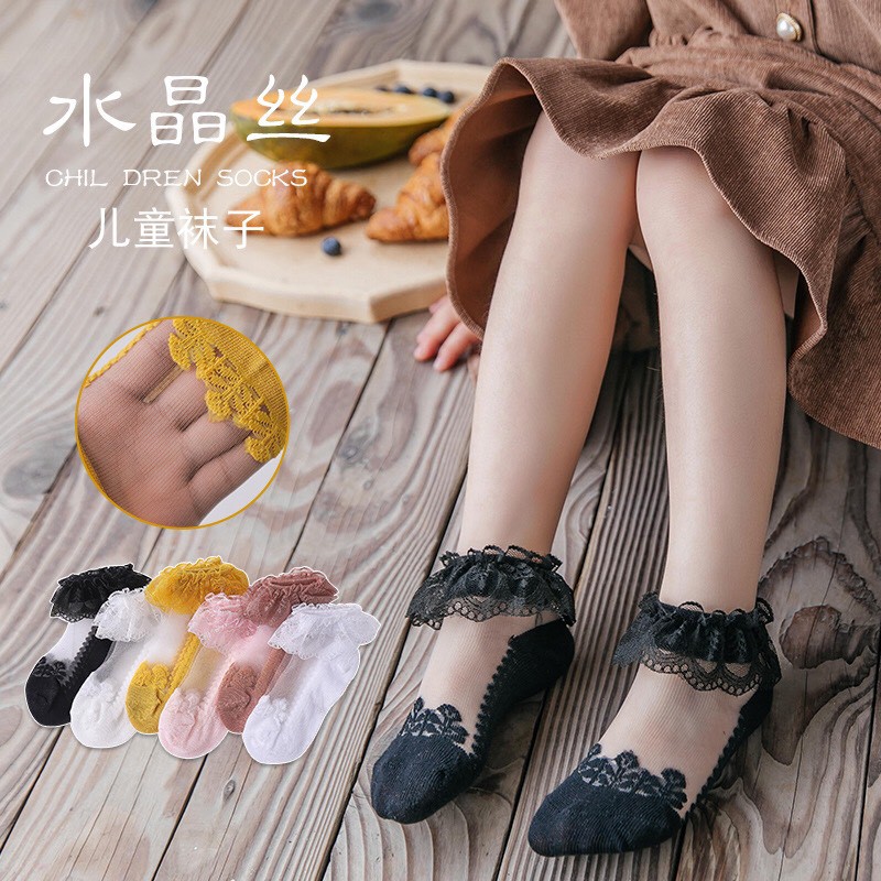 🔥BAO ĐỔI TRẢ 💝Tất công chúa kết hợp với váy đầm chất liệu cotton cổ ren phong cách Hàn cho bé gái E179