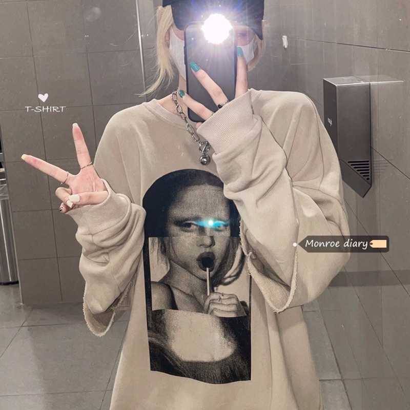 Áo Nỉ Nữ Dài Tay Cổ Tròn Thời Trang Hàn Mới