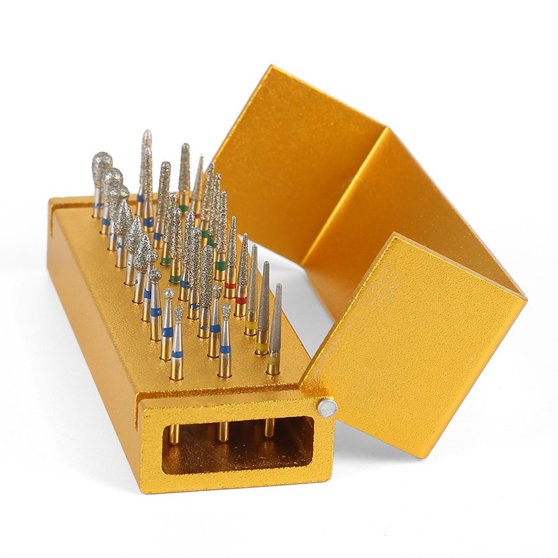 Set 30 mũi khoan mài dũa nha khoa chuyên nghiệp tốc độ cao và giá đỡ khử trùng bằng nhôm