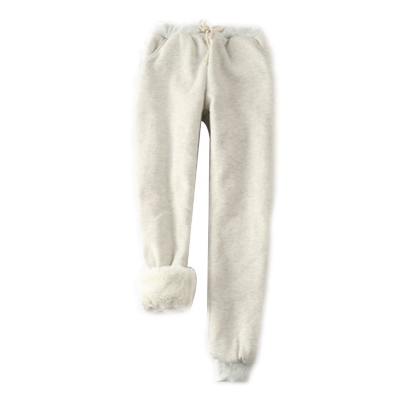 Xiangbao Quần Dài Giả Da Cừu Dày Dặn Lưng Cao Phối Dây Rút Co Giãn Thời Trang Mùa Đông Cho