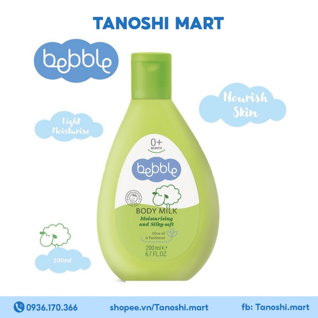 Sữa dưỡng ẩm toàn thân cho bé Bebble Body Milk an toàn và lành tính cho làn da của trẻ nhỏ 200ml Tanoshi.Mart