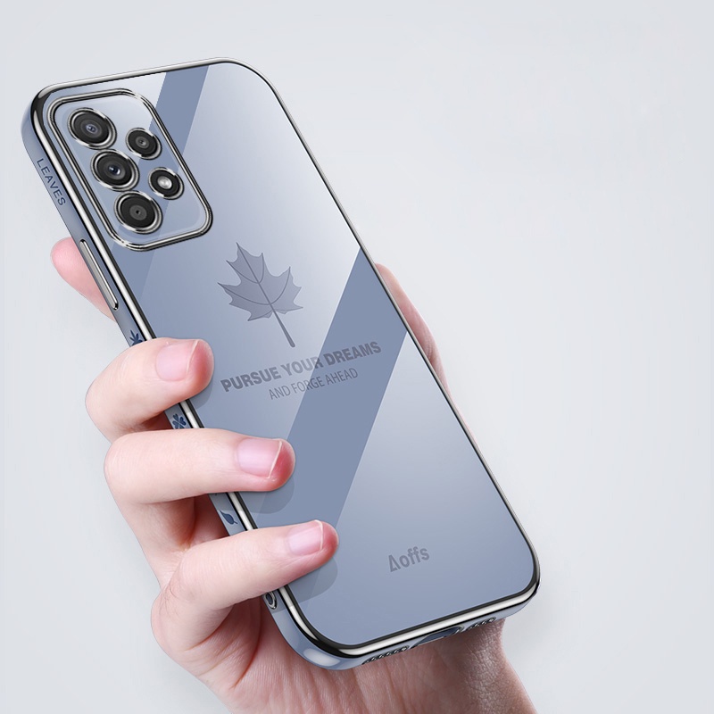 Ốp Điện Thoại KOOSUK Bằng Silicon Mạ Khung Vuông Họa Tiết Lá Phong Cho Samsung Galaxy A52 A72 A32 A21S A51 A52S A10S A20S