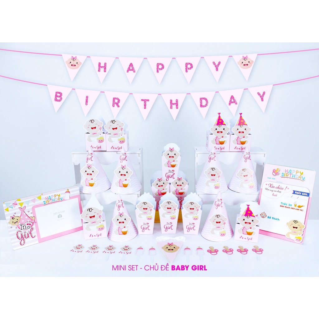 Set giấy Mini trang trí bàn sinh nhật thôi nôi cho bé trai bé gái dễ thương tiện lợi phụ kiện trang trí sinh nhật