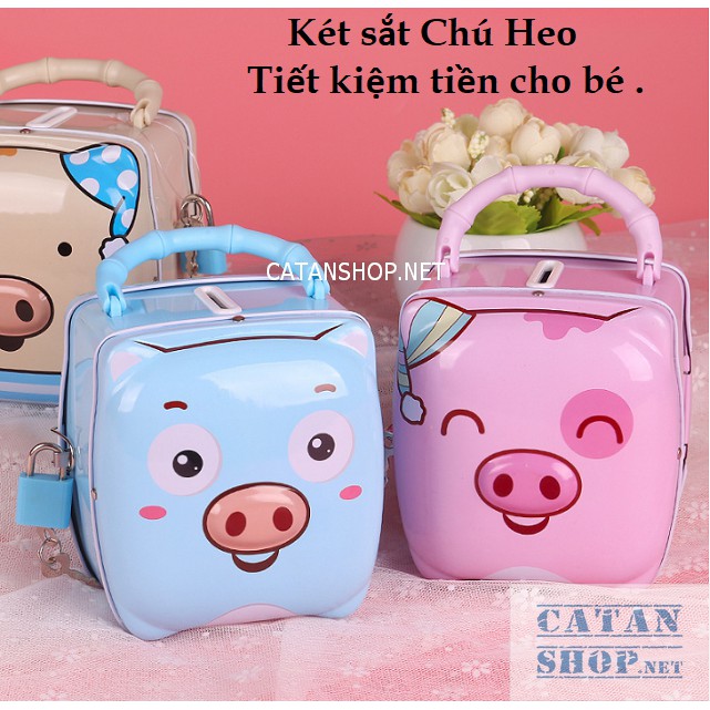 Két sắt tiết kiệm tiền hình heo, bò cho bé, Két sắt mini đựng tiền có khóa siêu đáng yêu,đẹp mắt BB53-KS