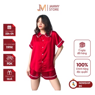 Pijama lụa nữ mặc nhà jammy đồ ngủ lụa satin thiết kế viền ren sang trọng m24