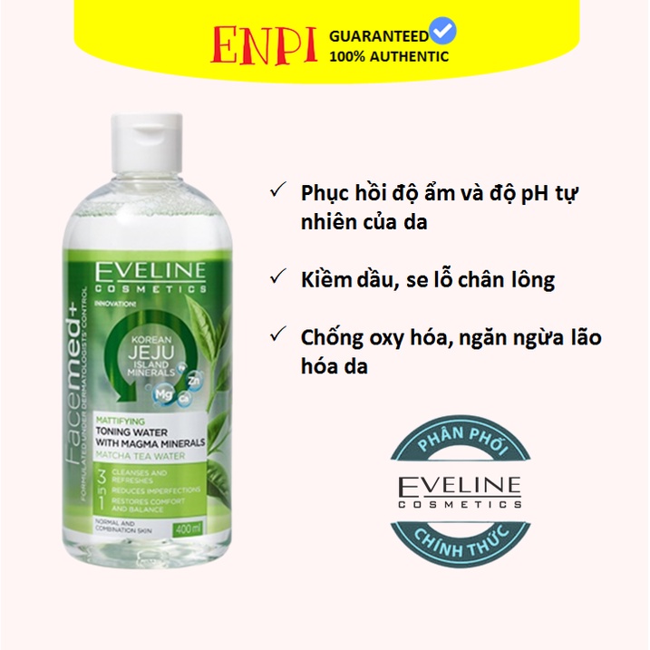 Toner kiềm dầu Eveline With Magma Mineral & Matcha Tea