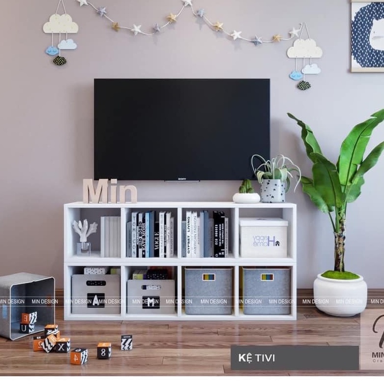 Kệ sách gỗ 4 tầng tổ ong đa năng đa tầng nhiều công dụng màu Trắng