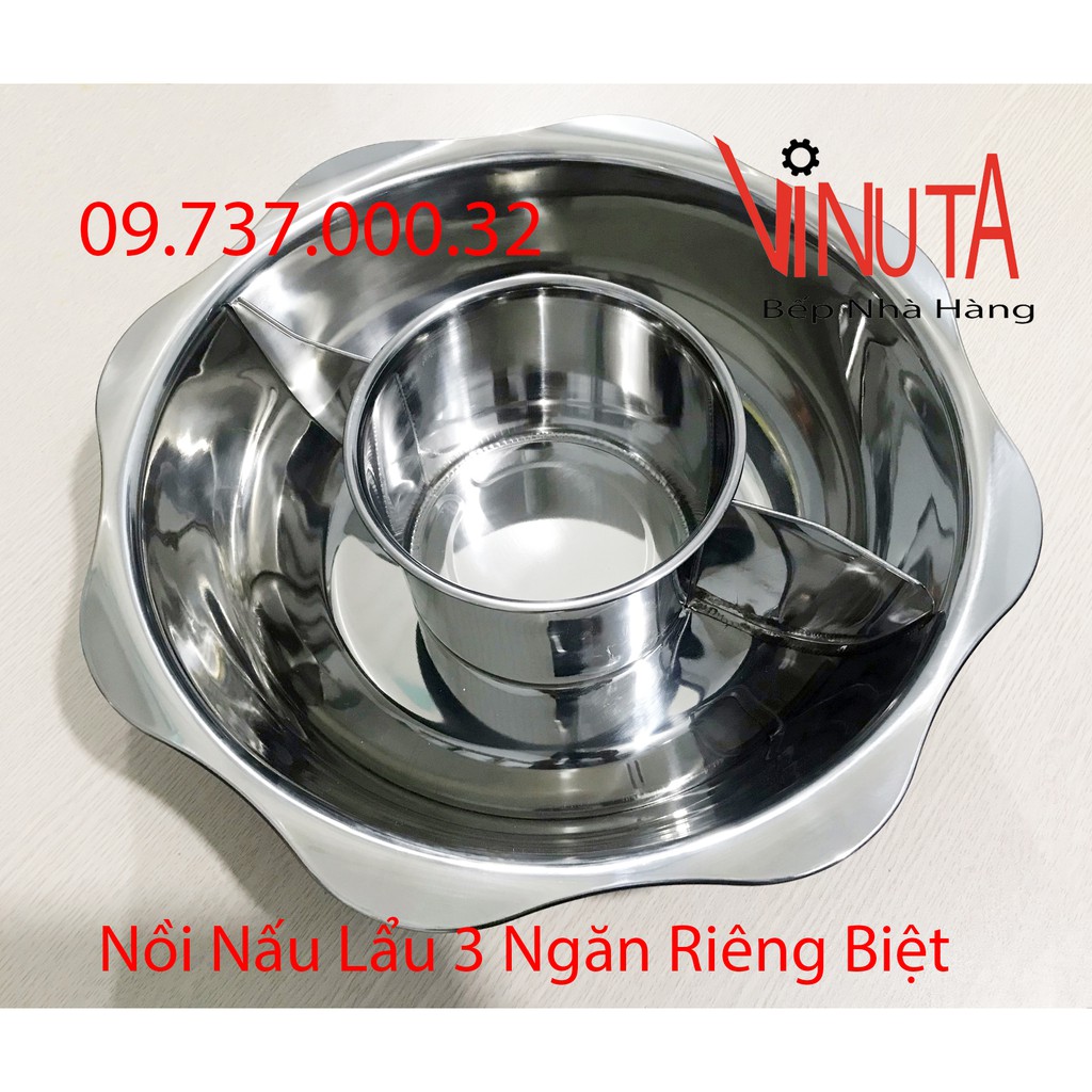 Nồi lẩu inox 3 ngăn, xoong nấu lẩu bằng inox hình tròn 3 đáy riêng biệt giá rẻ, chất lượng, uy tín