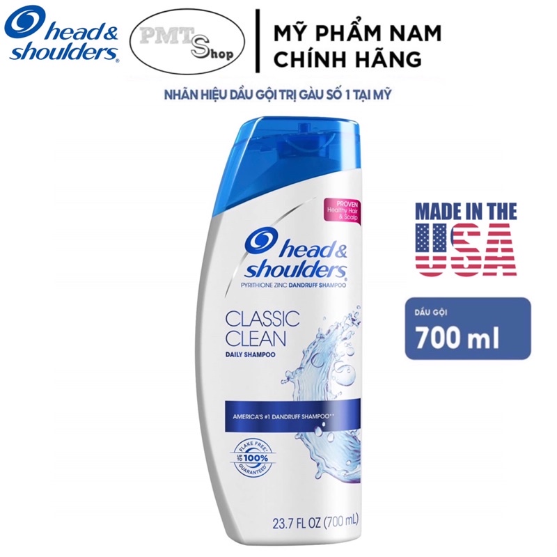 Dầu gội sạch gàu Head &amp; Shoulders Mỹ 700ml Classic Clean | Dry Scalp Care | Smooth &amp; Silky | Pure Sport 650ml